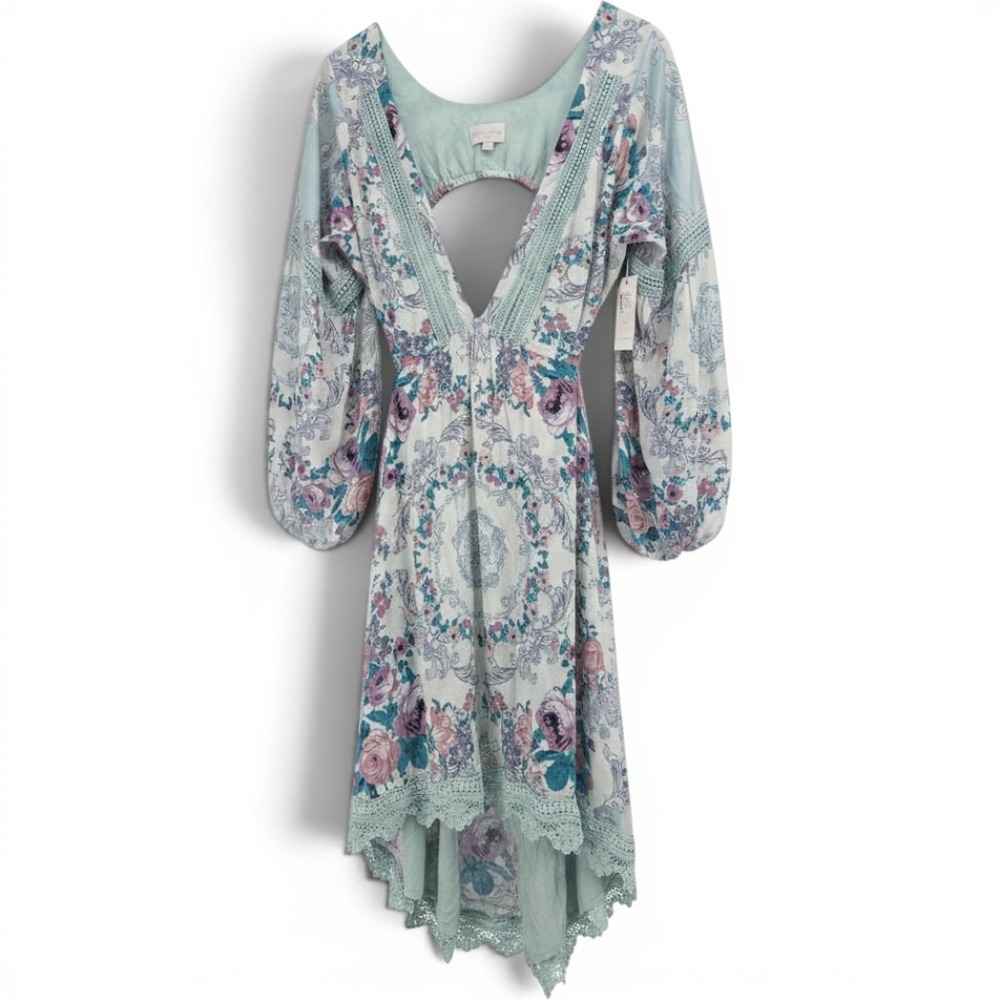 A Collective Story Dress Womens XL Cut Out Light Jade Floral Boho NEW
